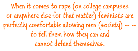 When it comes to rape feminists are perfectly comfortable allowing society to tell then how they can and cannot defend themselves